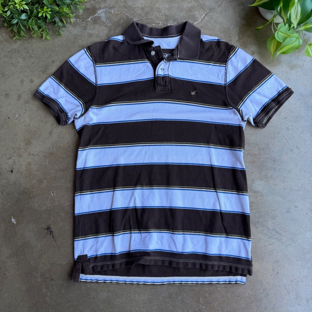 Urban Up Pipeline Mens Large Brown Striped Polo Shirt Short Sleeve Y2K